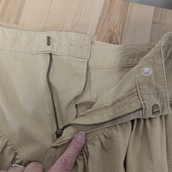 Fe Noel V Yoke Harem Pants With Drawstring Bottom Tan 2 Linen High Rise - Picture 10 of 15